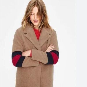 Boden Hereford Camel Teddy Jacket w heritage stripe arms Size 6
